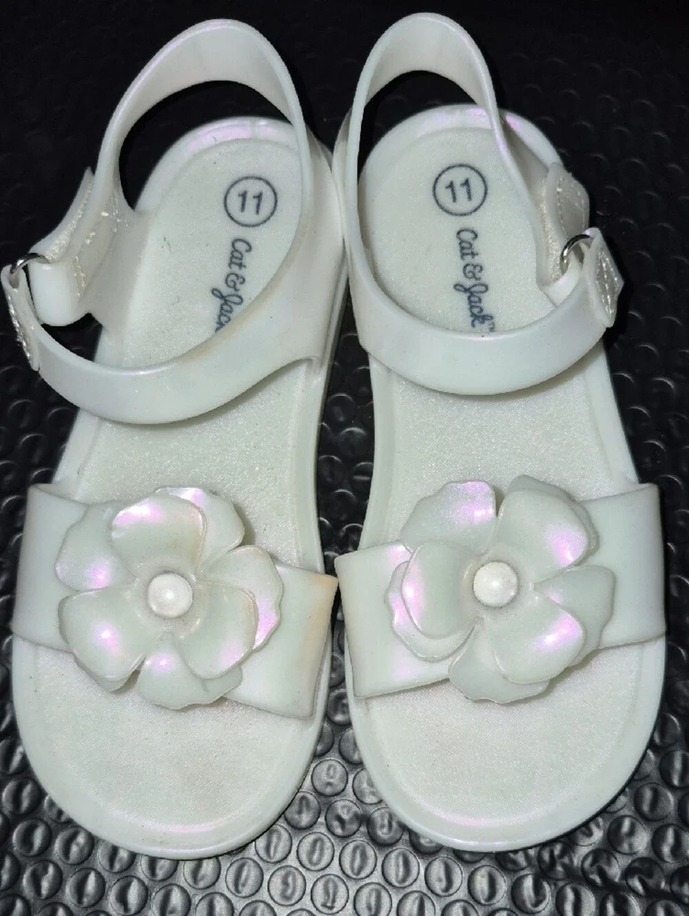 Girls White Flower Jelly Sandals - Size 11